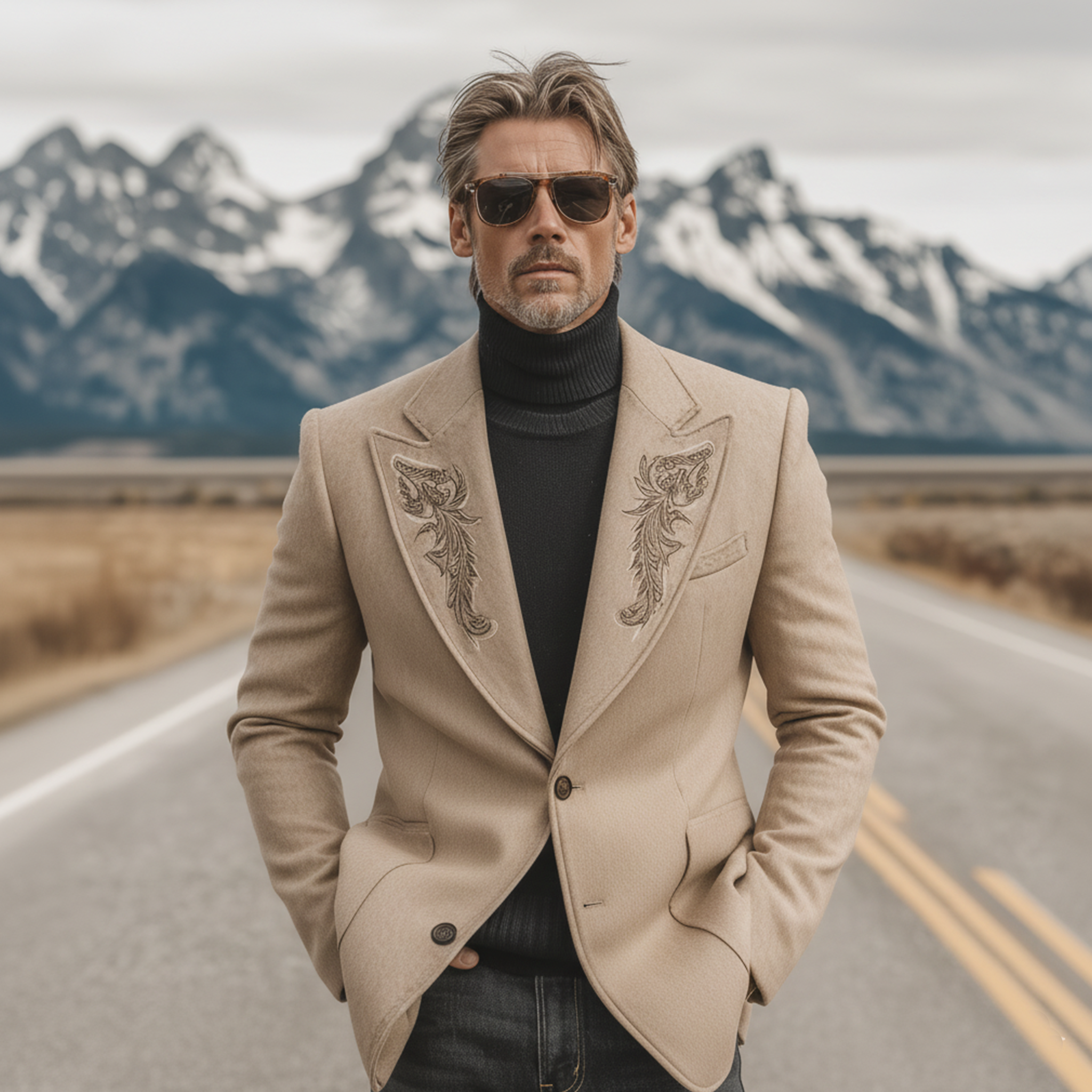 Men's Classic Retro Lapel Embroidered Faux Wool Single-breasted Blazer MTA0665K0K