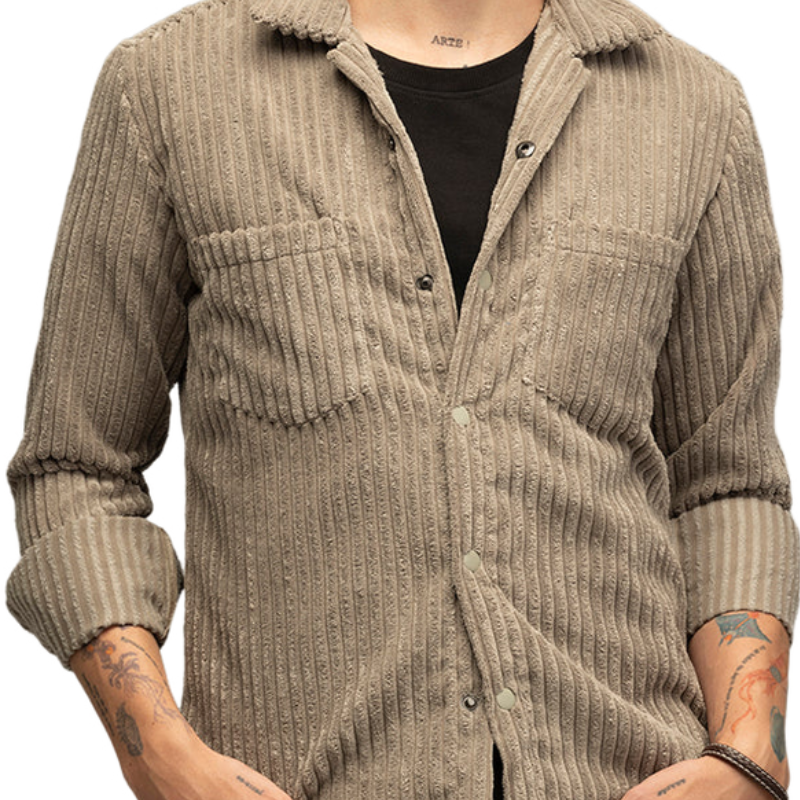 Men's Casual Lapel Corduroy Long Sleeve Shirt 90703715F