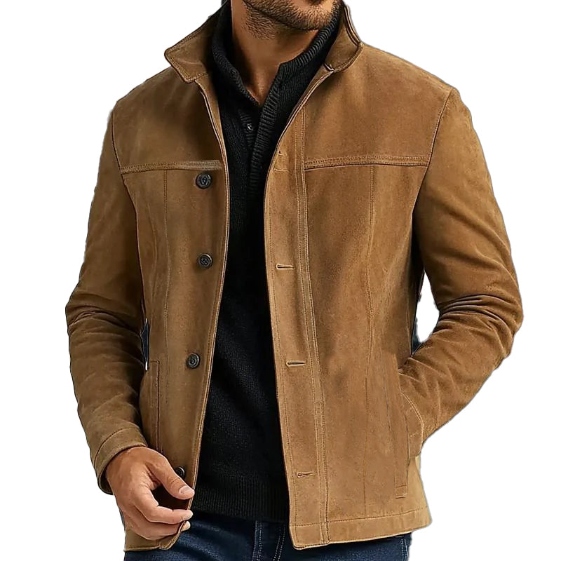 Veste en daim vintage à boutonnage simple pour homme 48500020X