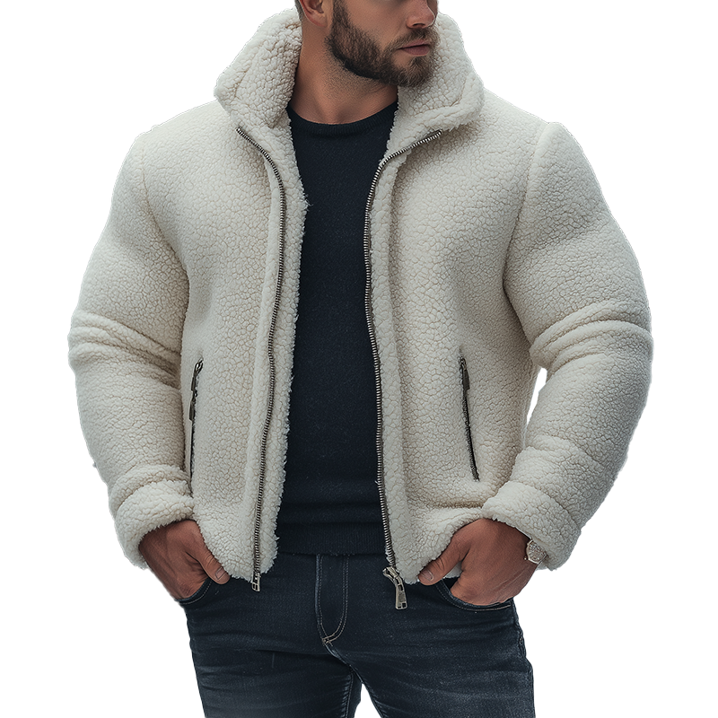 Men's Winter Simple Faux Lambswool Zipper Warm Jacket MTA2652K5P