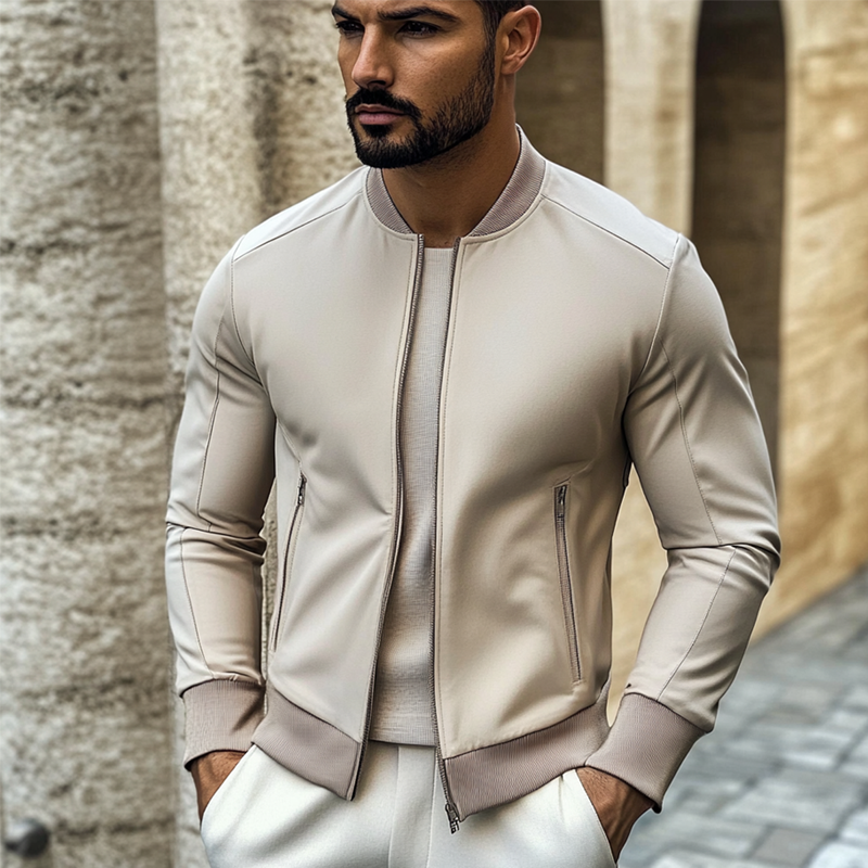 Men's Sports Casual Solid Color Baseball Collar Jacket MTA3165G6X