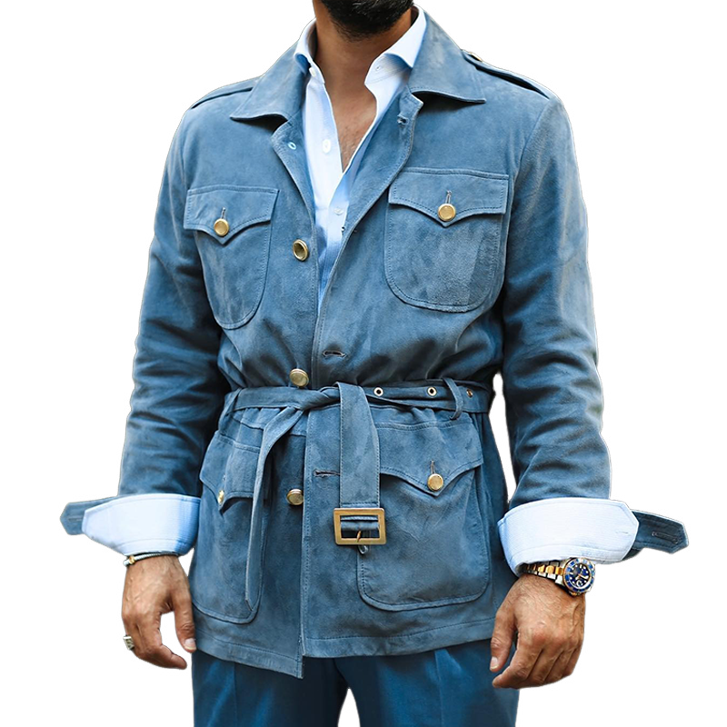 Men's Vintage Casual Suede Multi-Pocket Lapel Jacket MTA1372H9TO