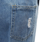 Men's Vintage Ripped Denim Shorts Overalls 90143883M