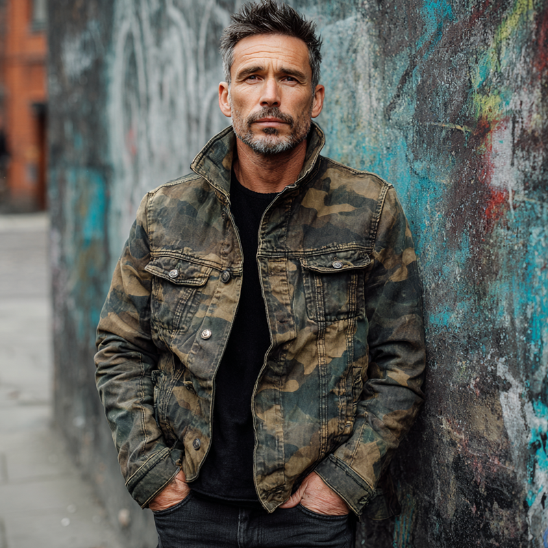 Men's Vintage Camouflage Outdoor Single-Breasted Jacket MTA1395H9X