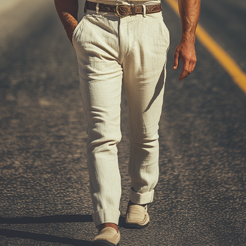 Men's Summer Fashion Retro Western Style Cotton and Linen Jumpsuit (Without Belt) MTA2974D3K