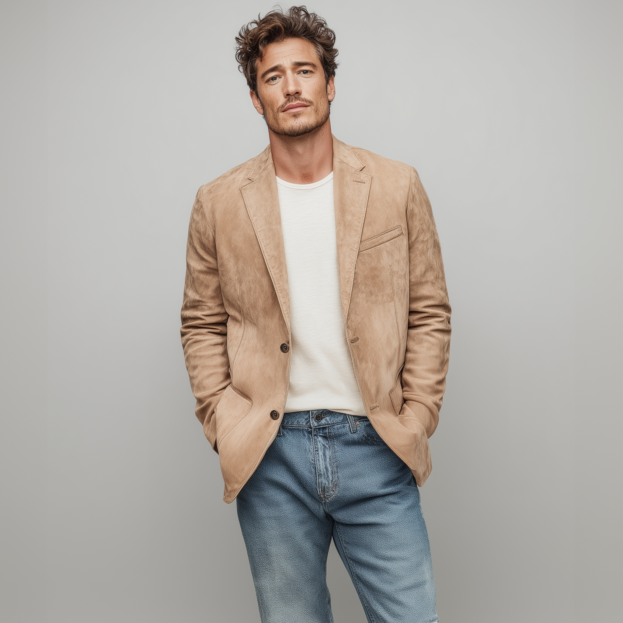 Men's Fashion Casual Solid Color Thin Suede Single Breasted Blazer MTA1856G3K