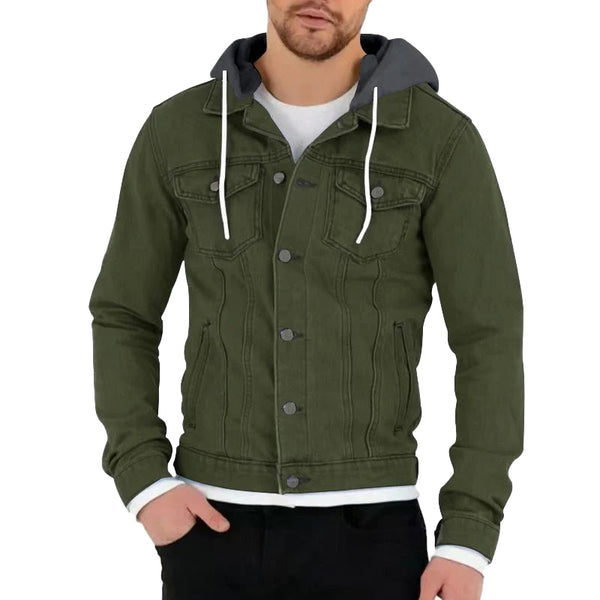 Men's Casual Solid Color Chest Pocket Hoodie Jacket 71822122Y