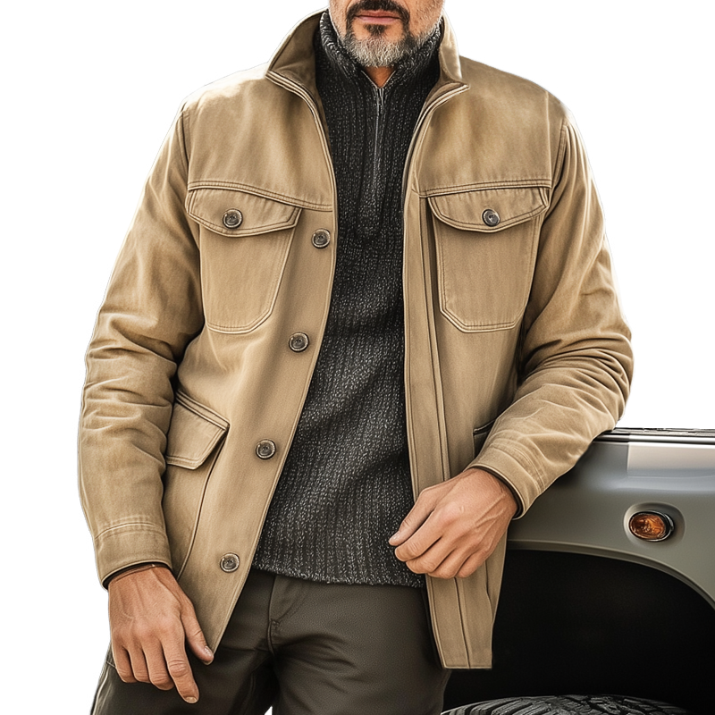 Men's Vintage Distressed Stand Collar Multi-pocket Jacket MTA2973H4U