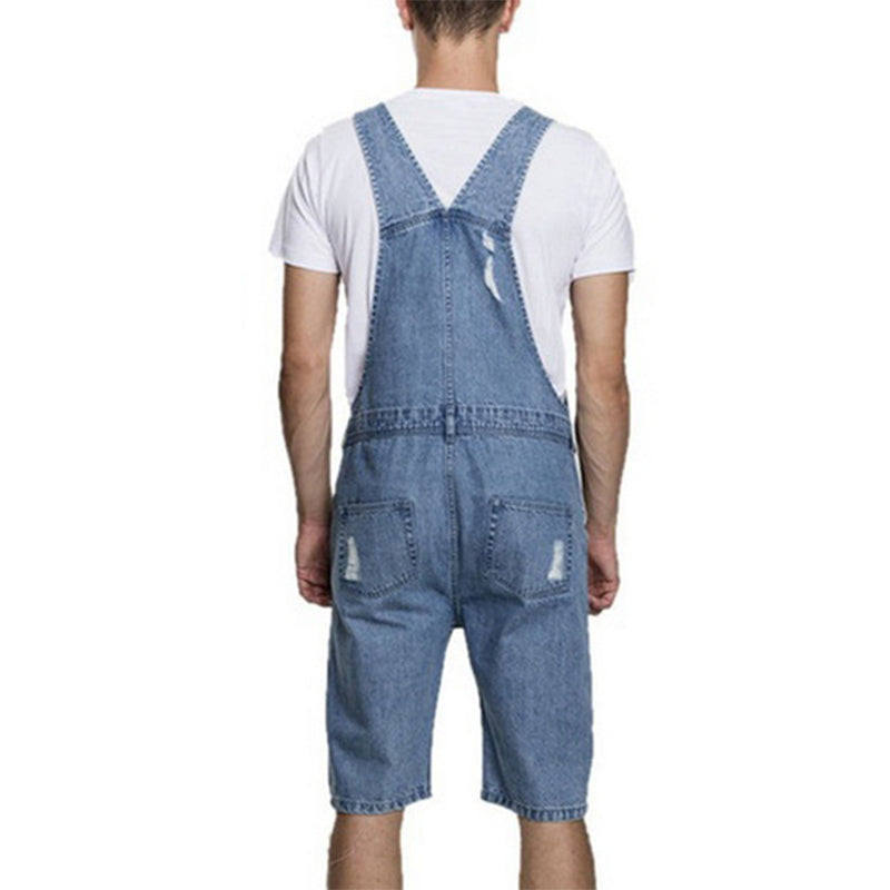 Men's Vintage Ripped Denim Shorts Overalls 90143883M