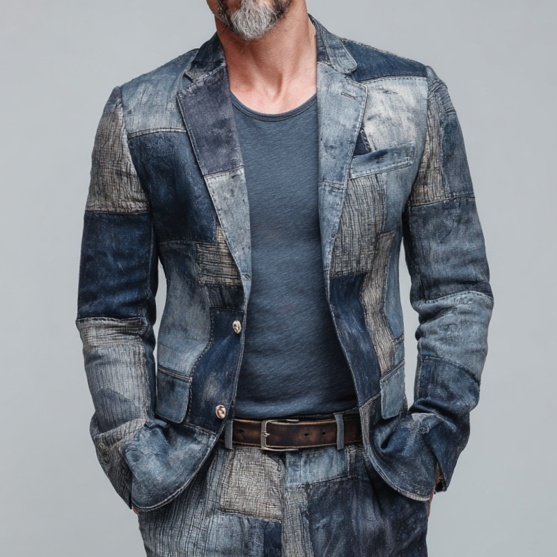 Men's Vintage Casual Distressed Print Blazer MTA2682H3TO