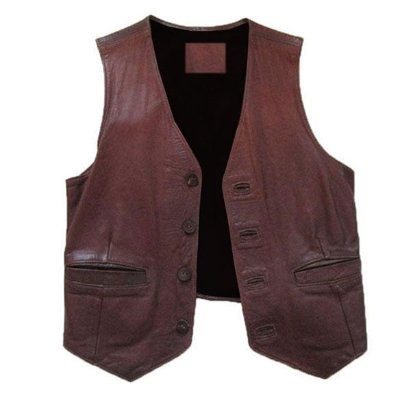 VINTAGE 1960S-70S HAND-CRAFTED LEATHERING HEIGHTS PROVINCETOWN MEN'S BROWN VEST