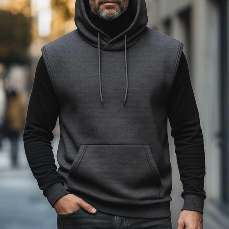 Men's Fashionable Simple Cotton Blend Hooded Sleeveless Sweatshirt MTA2824K4P