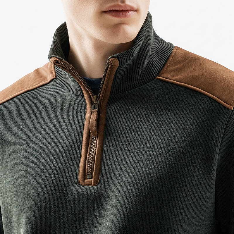 Men's Winter Retro Knitted Faux Suede Patch Half-zip Sweater MTA2710J7P