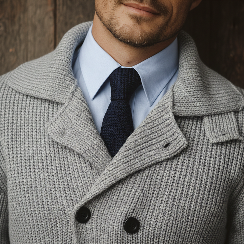 Men's Autumn And Winter Fashion Double-breasted Lapel Cotton Yarn Knitted Sweater MTA2808I5P