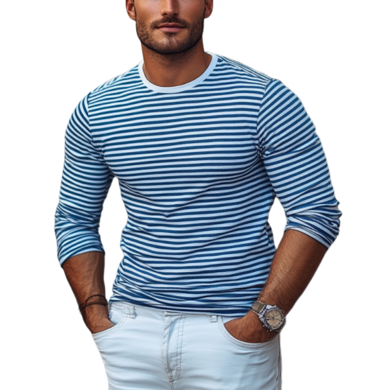 Men's Fashion Stripe Crew Neck Slim Fit Long Sleeves T-shirt 95683803Y