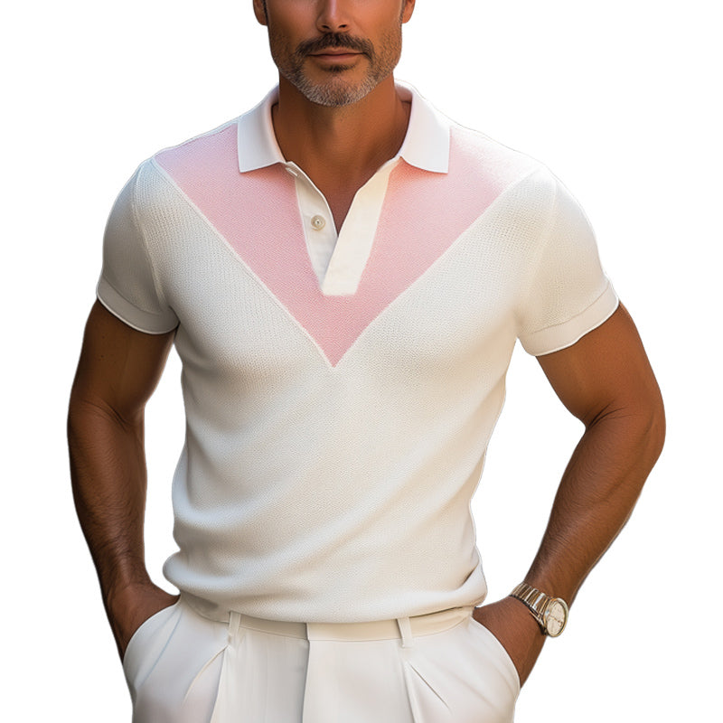 Men's Summer Comfortable Breathable Colorblock Knitted Polo T-shirt MTA1635E9U