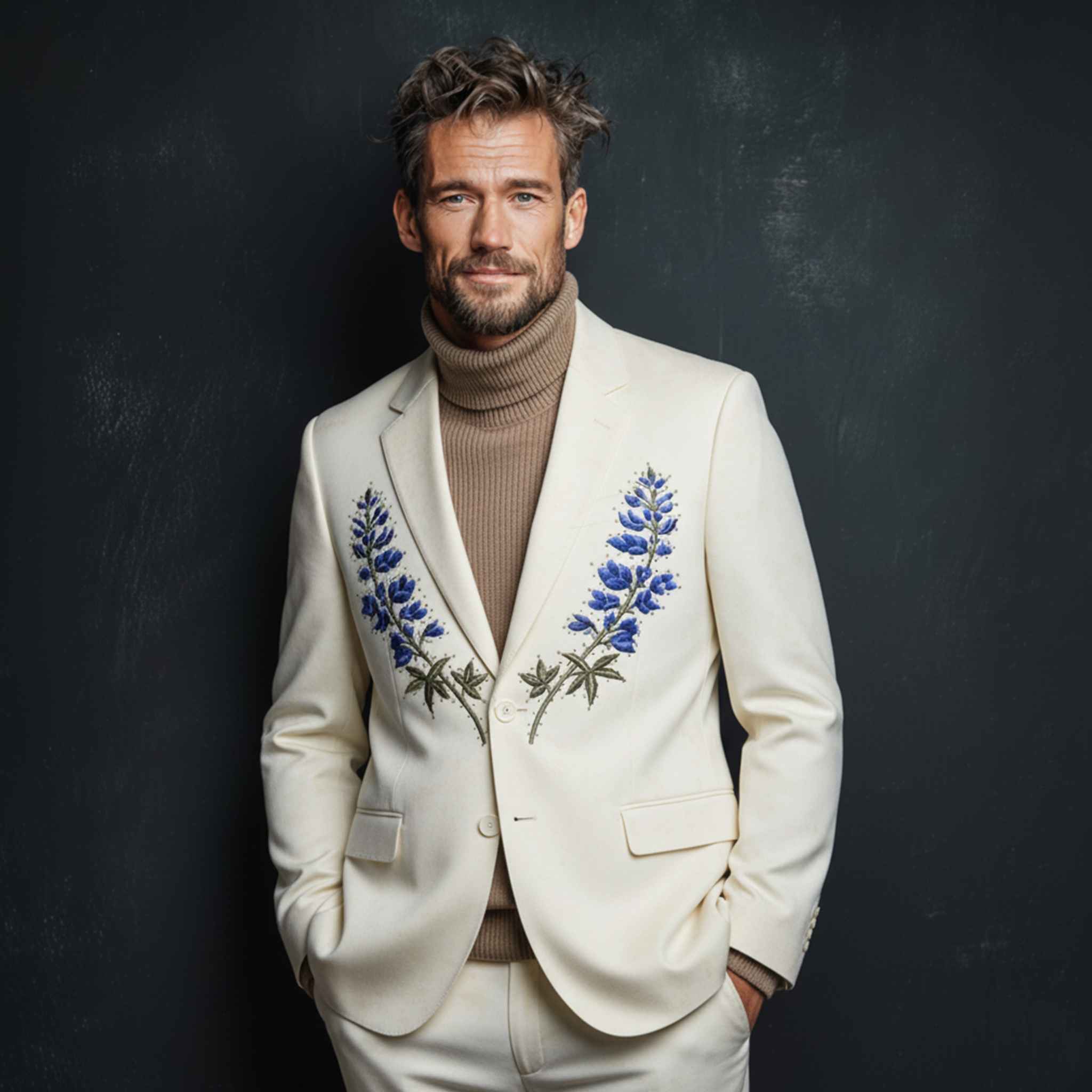 Men's Classic Retro Embroidered Faux Velvet Blazer MTA1049K7K