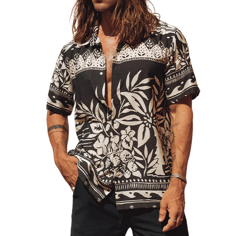 Men's Spring And Summer Fashion Casual Tencel Cotton Printed Short Sleeve Shirt MTA0416G9K
