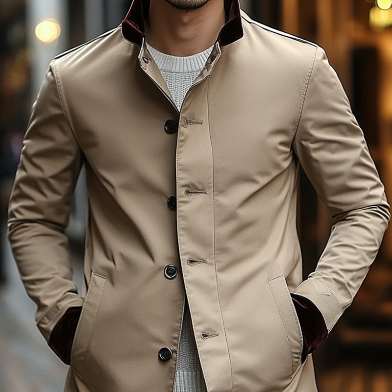 Men's Color-blocked Lapel Slim-fit Mid-length Coat MTA3093J0X