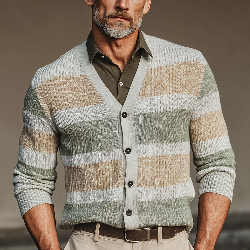 Men's Autumn Fashion Contrast Stripe Knitted Sweater Cardigan MTA1630I4P
