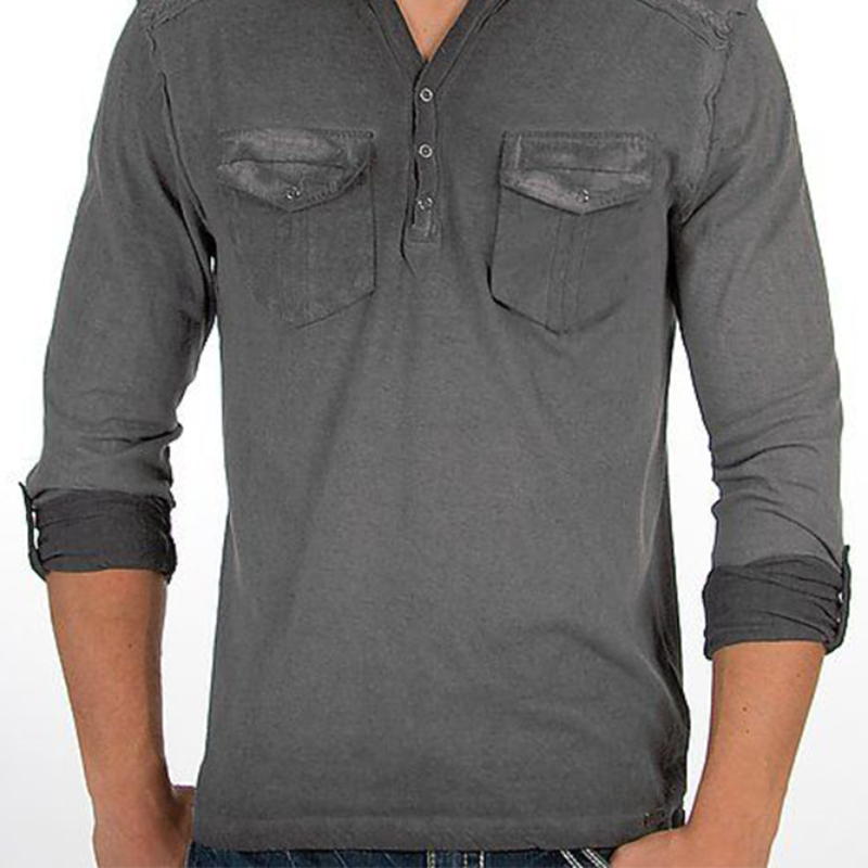 Men's Classic Casual Henley Collar Multi-Pocket Long Sleeve T-Shirt 95078256K