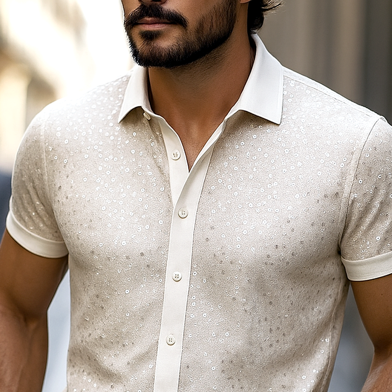 Men's Sequin Lapel Short Sleeve Shirt MTA2364F1Z