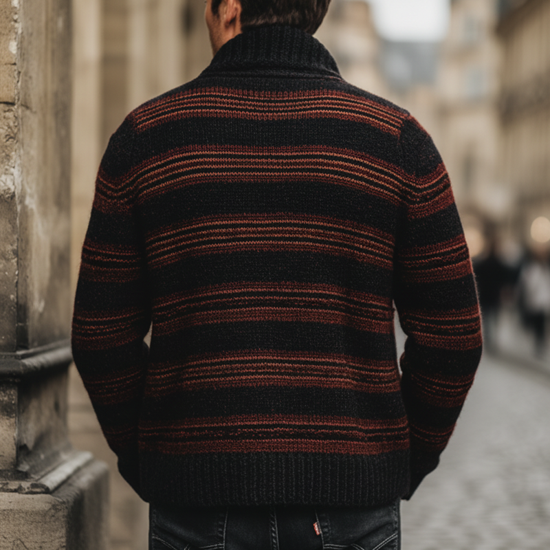Men's Classic Color-blocked Striped Button-down Knit Cardigan MTA2965J8U