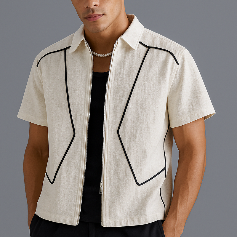 Men's Summer Fashion Cotton Blended Short Sleeve Shirt MTA0760G0P