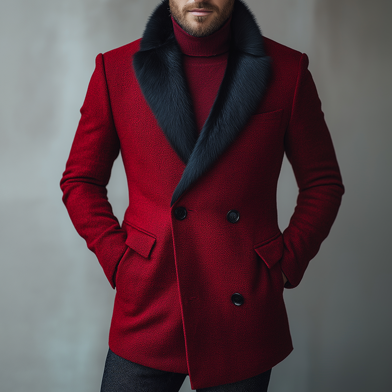 Men's Retro Casual Warm Fur Collar Double Breasted Blazer MTA2282I6TO