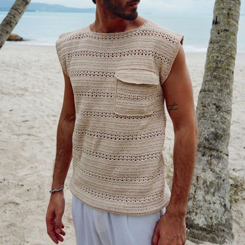 Men's Casual Elegant Solid Color Hollow Jacquard Loose Knitted Tank Top MTA0406G6M