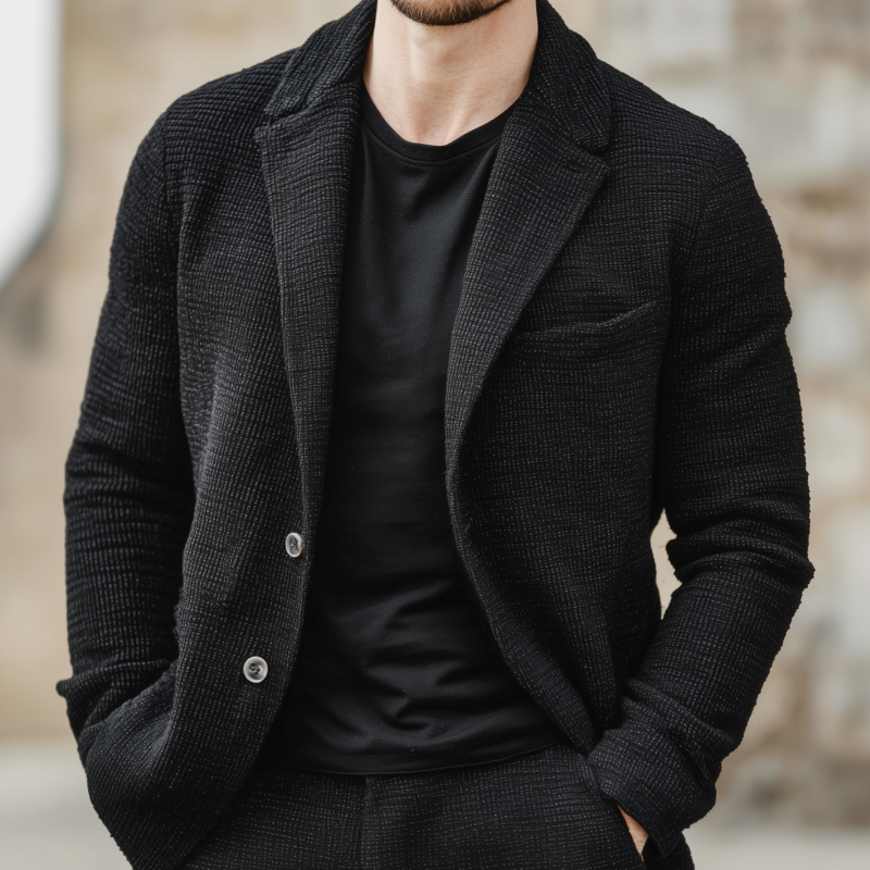 Men's Vintage Cotton Blend Waffle Notch Lapel Single-breasted Loose-fitting Blazer MTA1925H0M