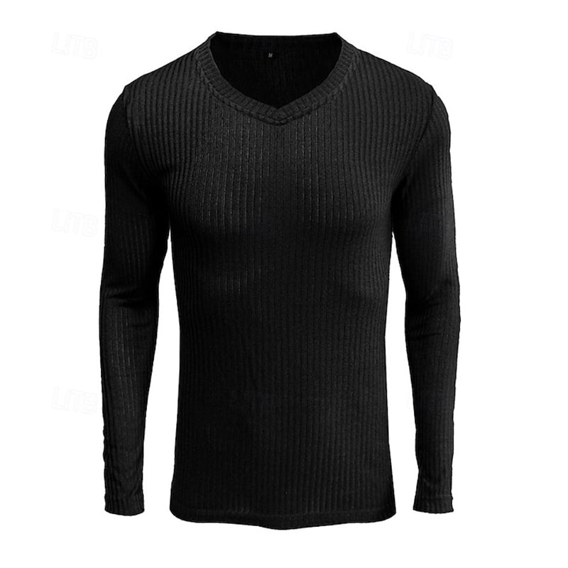 Men's Striped V-neck Knitted Long Sleeve T-shirt 51729687X