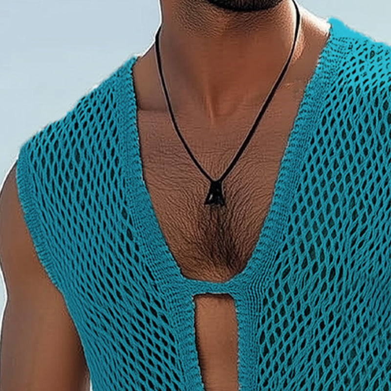 Men's Summer Deep V Neck Knitted Mesh Tank Top MTA2757D1U