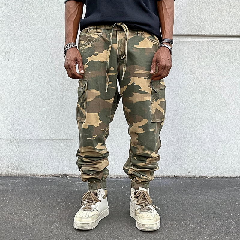 Men's Fashion Camo Elastic Waist Multi-pocket Cargo Pants 83242255Z