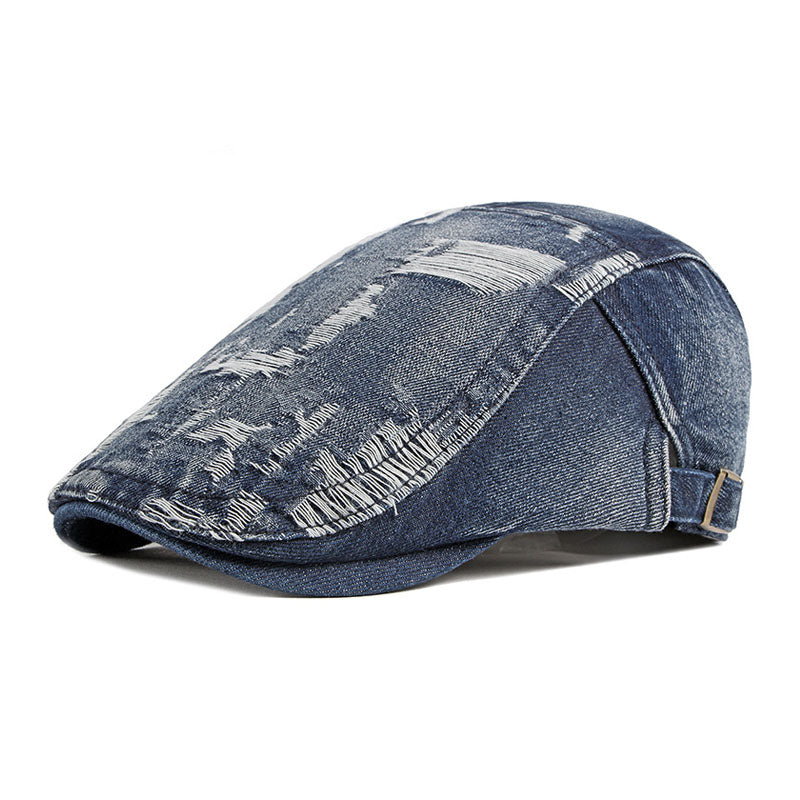 Men's Vintage Washed and Distressed Denim Beret 59122956M