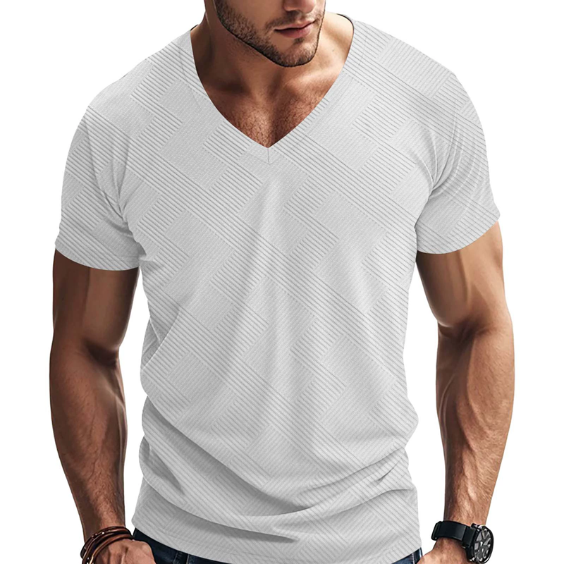 Men's Solid Textured V Neck Short Sleeve T-shirt 87556398Z