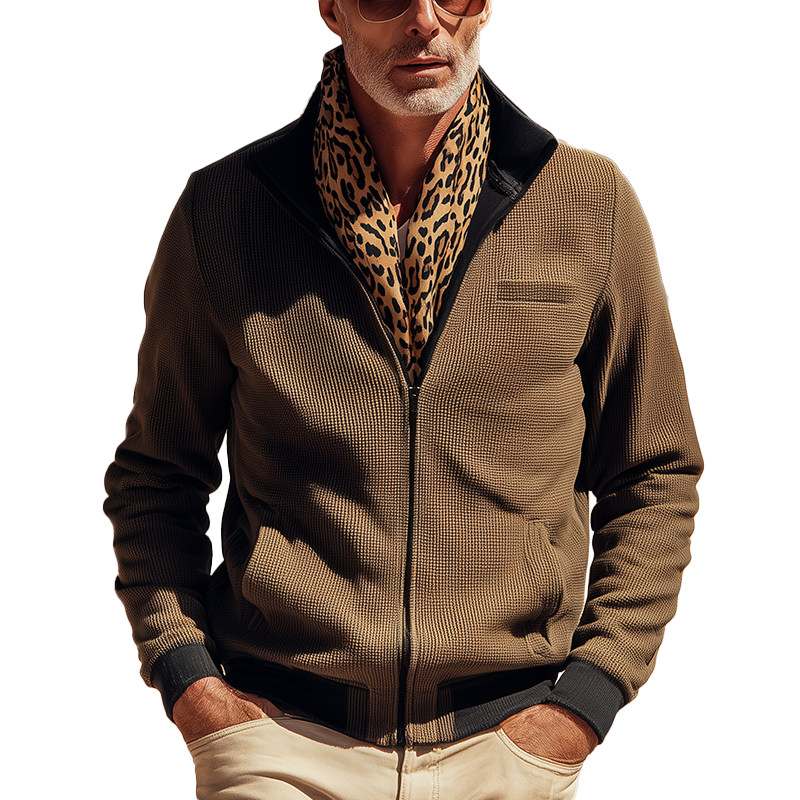 Men's Vintage Waffle Texture Long Sleeve Jacket MTA1130H3P