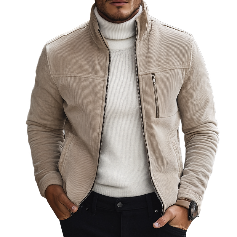 Men's Vintage Casual Corduroy Stand Collar Zipper Jacket MTA1105J6TO