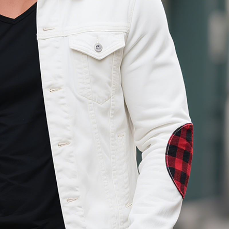 Men's Retro Casual Cotton Plaid Splicing Cropped Jacket MTA1156H0TO