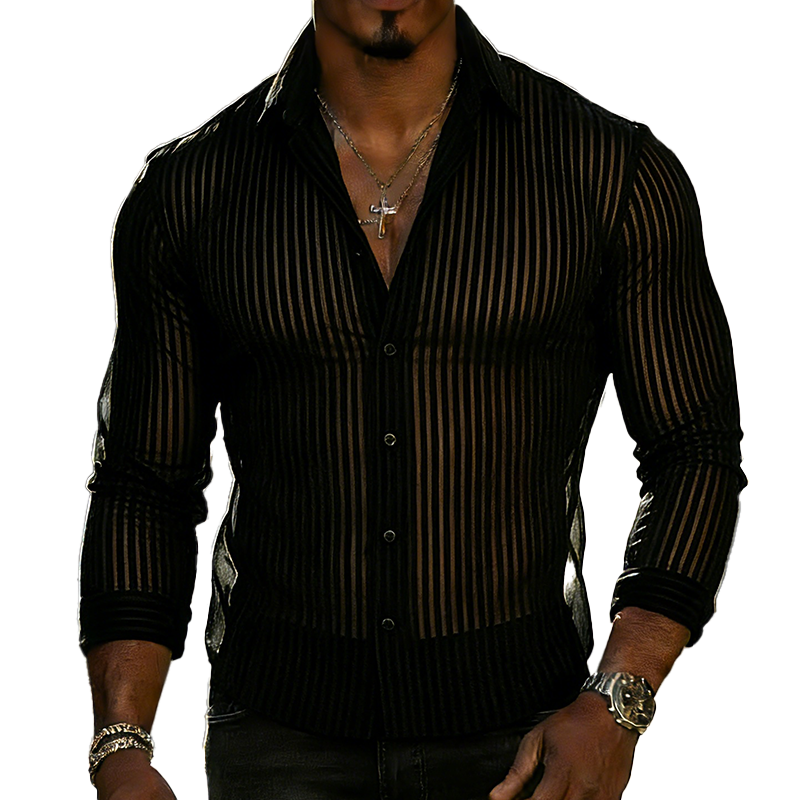 Men's Spring Faux Velvet Striped Long-sleeved Shirt MTZ0959A3P