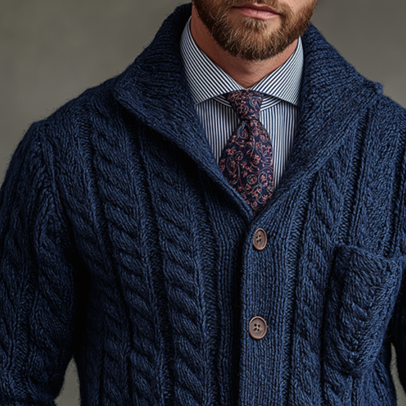 Men's Retro Casual Knitted Cable Collar Button Cardigan MTA1122J7TO