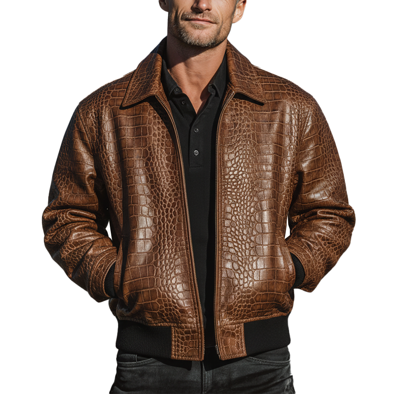 Men's Winter Fashion Crocodile Pattern PU Leather Jacket MTA2900I4P