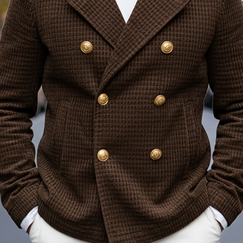 Men's Textured Lapel Double-Breasted Solid Color Retro Jacket MTA0879K1X