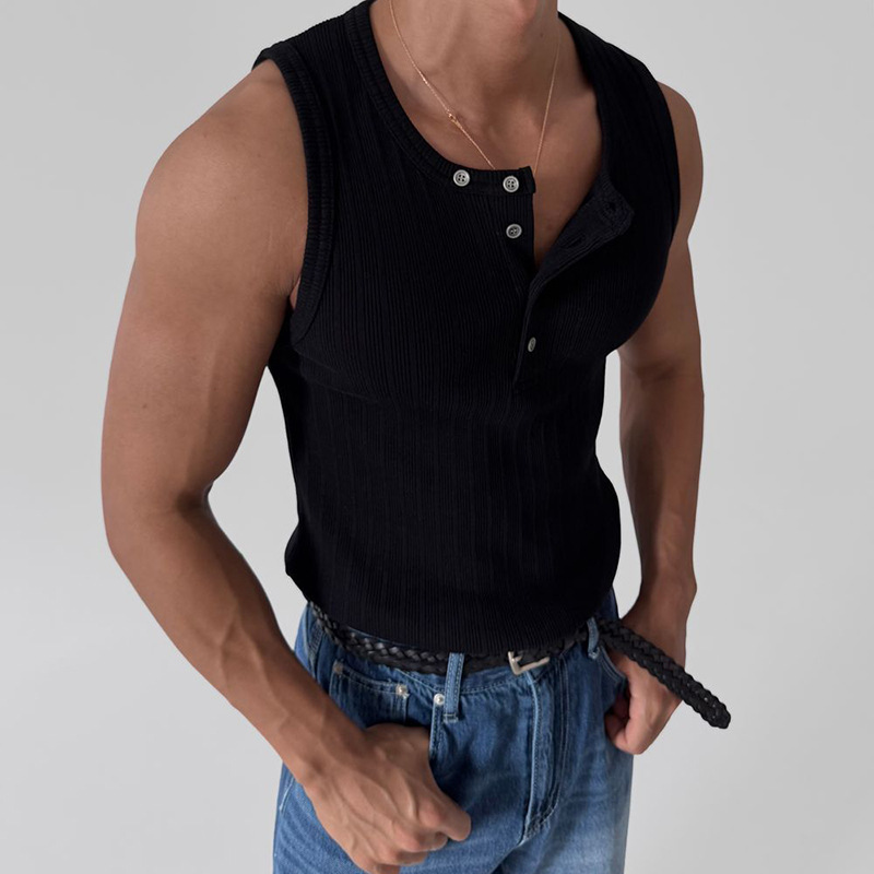 Men's Knitted Slim Fit Crew Neck Tank Top MTA0483G4X