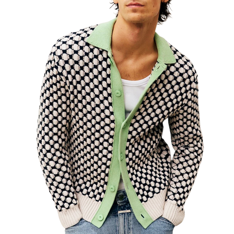 Men's Spring And Autumn Colorblock Button Lapel Knit Cardigan MTA0812H3U