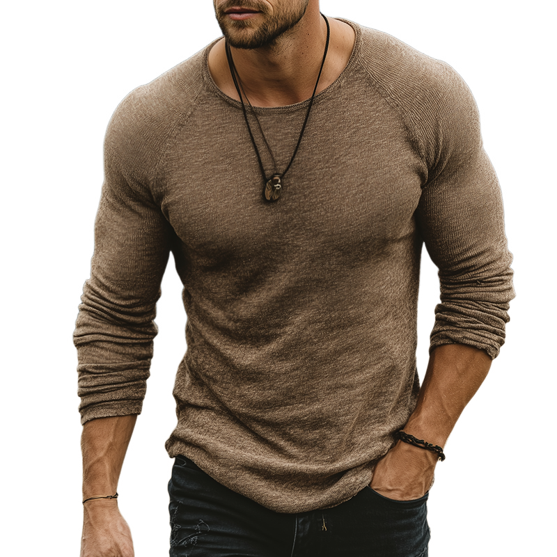 Men's Retro Casual Round Neck Knitted Long Sleeve T-Shirt MTA1784G7TO