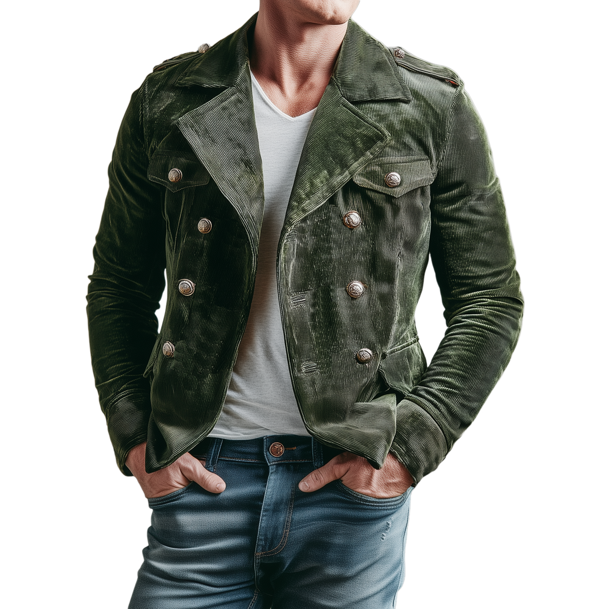 Men's Classic Vintage Lapel Double Breasted Slim Fit Corduroy Jacket MTA1066I2K