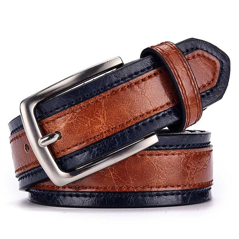 Men's Vintage Colorblock Pin Buckle Leather Belt 71650113U