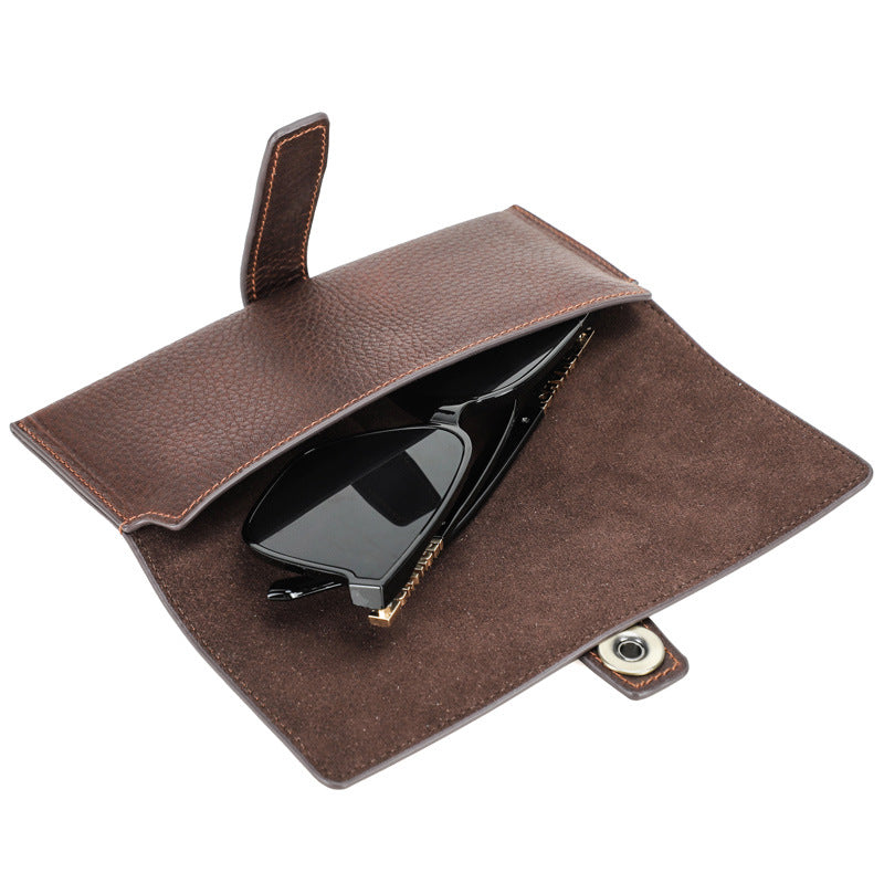 Men's Portable Handmade Top Layer Cowhide Magnetic Buckle Glasses Storage Bag 75623401K