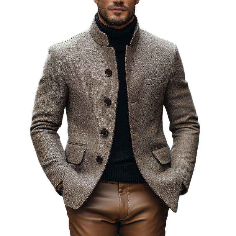 Men's Vintage Wool Blend Stand Collar Single-breasted Slim Fit Warm Blazer MTA1678H7M